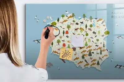 Beschreibbare Magnettafel mit einer Karte der Tiere Polens