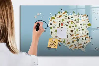 Beschreibbare Magnettafel mit einer Karte der Tiere Polens