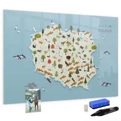 Beschreibbare Magnettafel mit einer Karte der Tiere Polens