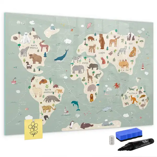 Tier-Weltkarte als beschreibbare Magnettafel