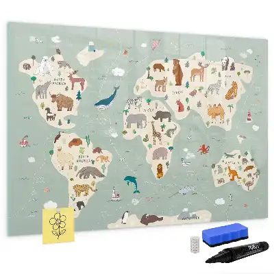 Tier-Weltkarte als beschreibbare Magnettafel