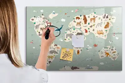 Tier-Weltkarte als beschreibbare Magnettafel