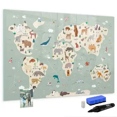 Tier-Weltkarte als beschreibbare Magnettafel