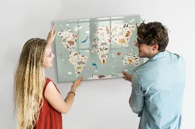 Tier-Weltkarte als beschreibbare Magnettafel