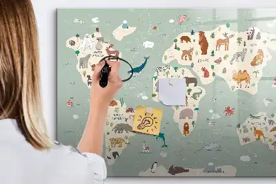 Tier-Weltkarte als beschreibbare Magnettafel