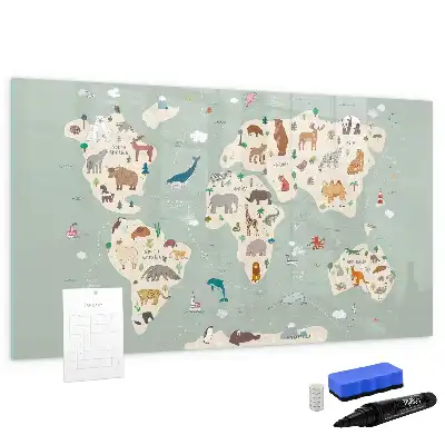 Tier-Weltkarte als beschreibbare Magnettafel