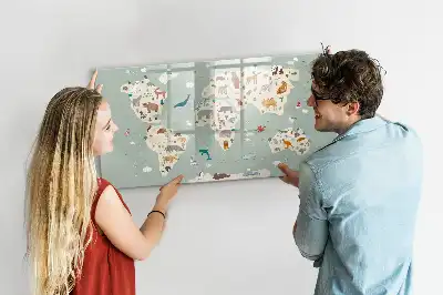 Tier-Weltkarte als beschreibbare Magnettafel