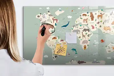 Tier-Weltkarte als beschreibbare Magnettafel