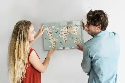 Tier-Weltkarte als beschreibbare Magnettafel