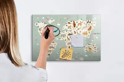 Tier-Weltkarte als beschreibbare Magnettafel