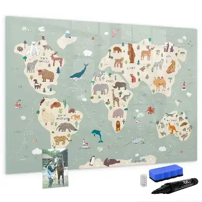 Tier-Weltkarte als beschreibbare Magnettafel