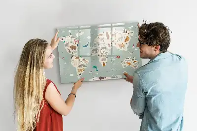 Tier-Weltkarte als beschreibbare Magnettafel