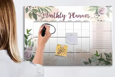 Beschreibbare Magnettafel mit Rosen-Motiv
