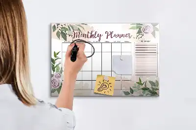 Beschreibbare Magnettafel mit Rosen-Motiv