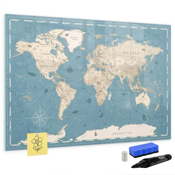 Schreib-Magnettafel mit Vintage-Weltkarte