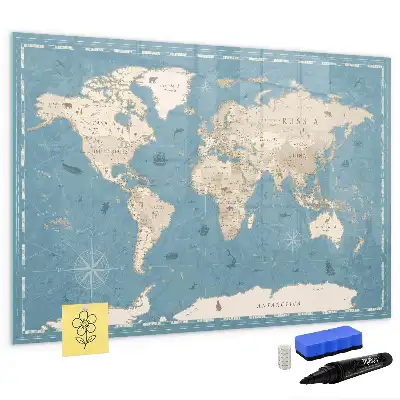 Schreib-Magnettafel mit Vintage-Weltkarte