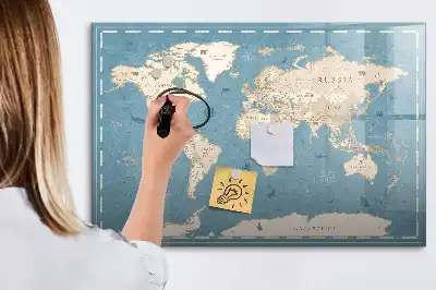 Schreib-Magnettafel mit Vintage-Weltkarte