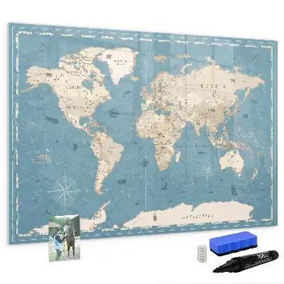 Schreib-Magnettafel mit Vintage-Weltkarte