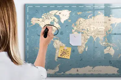 Schreib-Magnettafel mit Vintage-Weltkarte