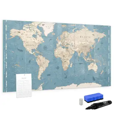 Schreib-Magnettafel mit Vintage-Weltkarte