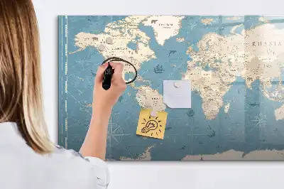 Schreib-Magnettafel mit Vintage-Weltkarte