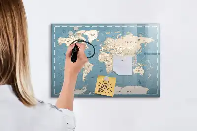 Schreib-Magnettafel mit Vintage-Weltkarte