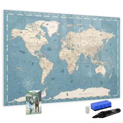Schreib-Magnettafel mit Vintage-Weltkarte