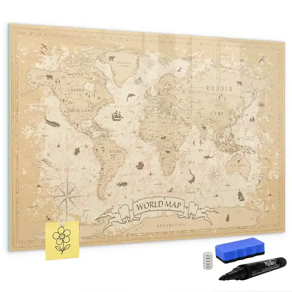 Beschreibbare Magnettafel im Design einer Vintage-Weltkarte