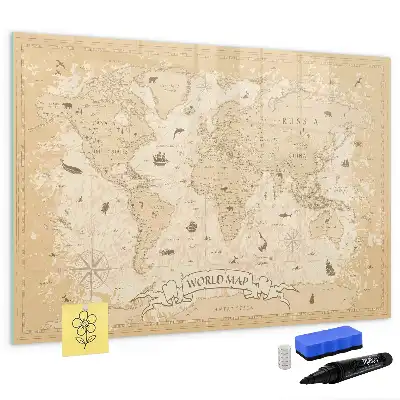 Beschreibbare Magnettafel im Design einer Vintage-Weltkarte