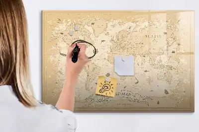 Beschreibbare Magnettafel im Design einer Vintage-Weltkarte