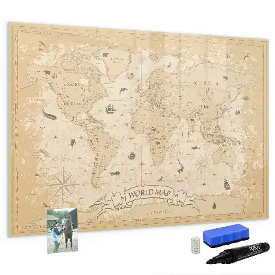 Beschreibbare Magnettafel im Design einer Vintage-Weltkarte
