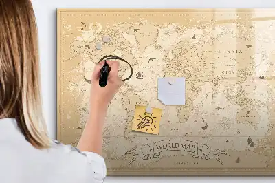 Beschreibbare Magnettafel im Design einer Vintage-Weltkarte