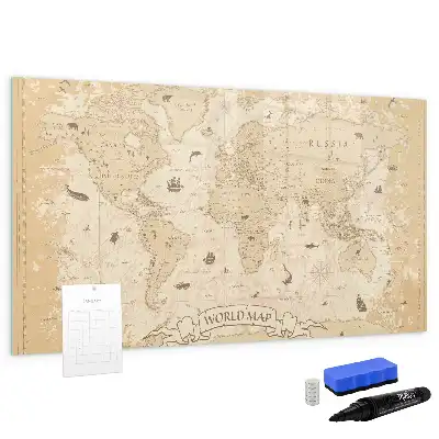 Beschreibbare Magnettafel im Design einer Vintage-Weltkarte
