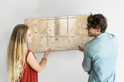 Beschreibbare Magnettafel im Design einer Vintage-Weltkarte