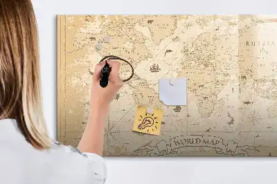 Beschreibbare Magnettafel im Design einer Vintage-Weltkarte