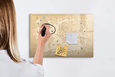 Beschreibbare Magnettafel im Design einer Vintage-Weltkarte