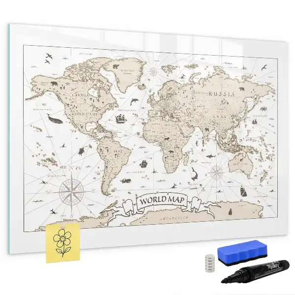 Schreib-Magnettafel mit Vintage-Weltkartenmotiv