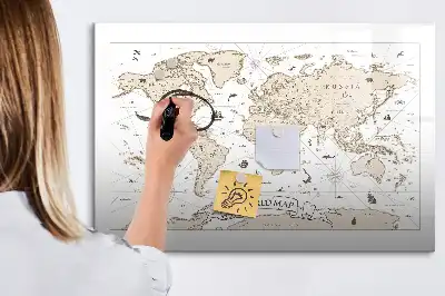 Schreib-Magnettafel mit Vintage-Weltkartenmotiv