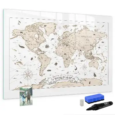 Schreib-Magnettafel mit Vintage-Weltkartenmotiv