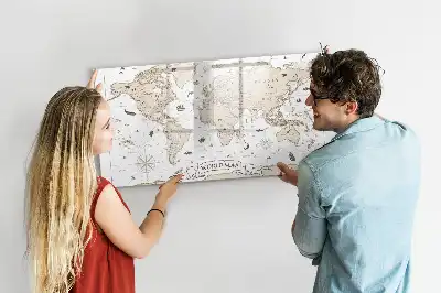 Schreib-Magnettafel mit Vintage-Weltkartenmotiv