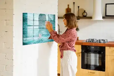 Beschreibbare Magnettafel in altem blauem Holz