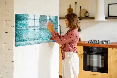Beschreibbare Magnettafel in altem blauem Holz