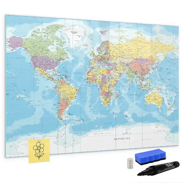 Politische Weltkarte als magnetische Schreibtafel