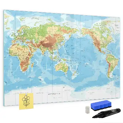 Physische Weltkarte als beschreibbare Magnettafel