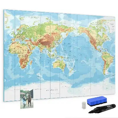 Physische Weltkarte als beschreibbare Magnettafel