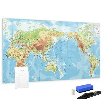 Physische Weltkarte als beschreibbare Magnettafel