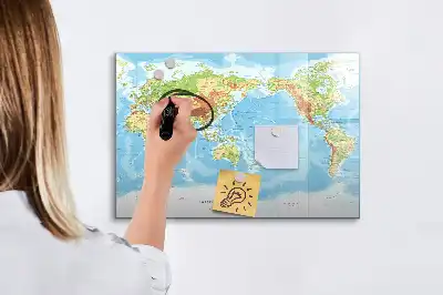 Physische Weltkarte als beschreibbare Magnettafel