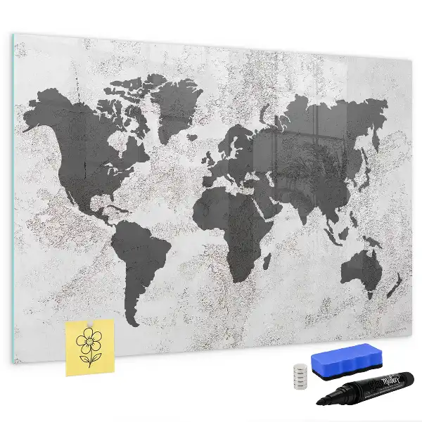 Beschreibbare Magnettafel mit Weltkarten-Motiv im Beton-Look