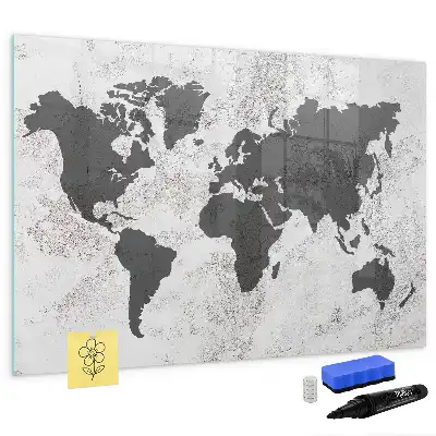 Beschreibbare Magnettafel mit Weltkarten-Motiv im Beton-Look
