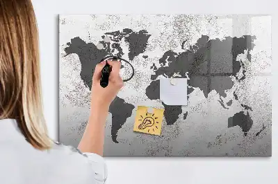 Beschreibbare Magnettafel mit Weltkarten-Motiv im Beton-Look